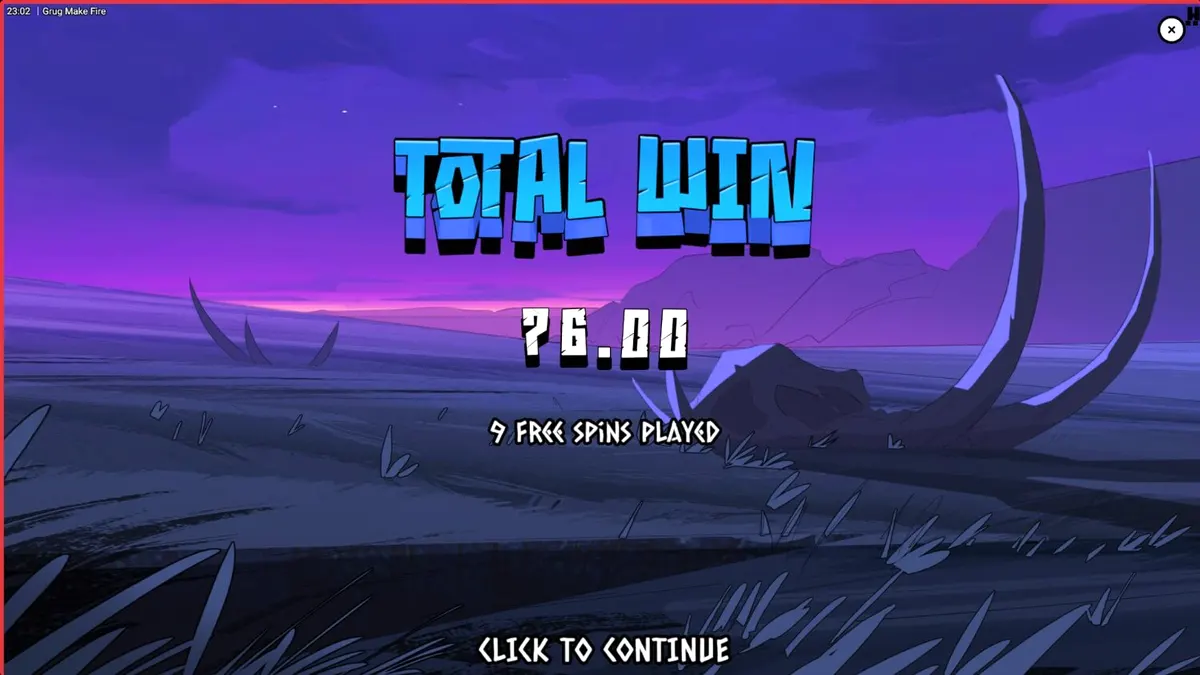 Grug Make Fire slot game screen na may caveman at apoy